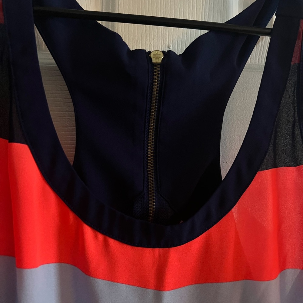 Express Sleeveless Colorblock Stripe Tank Top - Navy, Coral, Gray - Picture 2 of 4